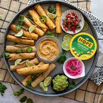 Spicy Avocado Hummus Taquitos , Vegan + easy entertaining