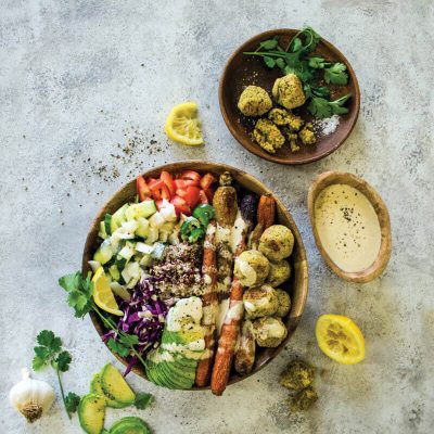 Baked Falafel Bliss Bowl with Tahini Dressing: