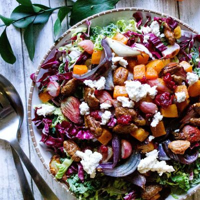 Roasted Root Vegetable Salad with Healthy Hummus
